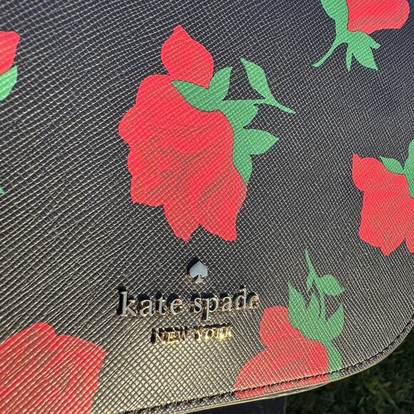 Kate Spade Madison Rose Toss Print Saddle Bag Crossbody Black Multi- NWT - Picture 5 of 12